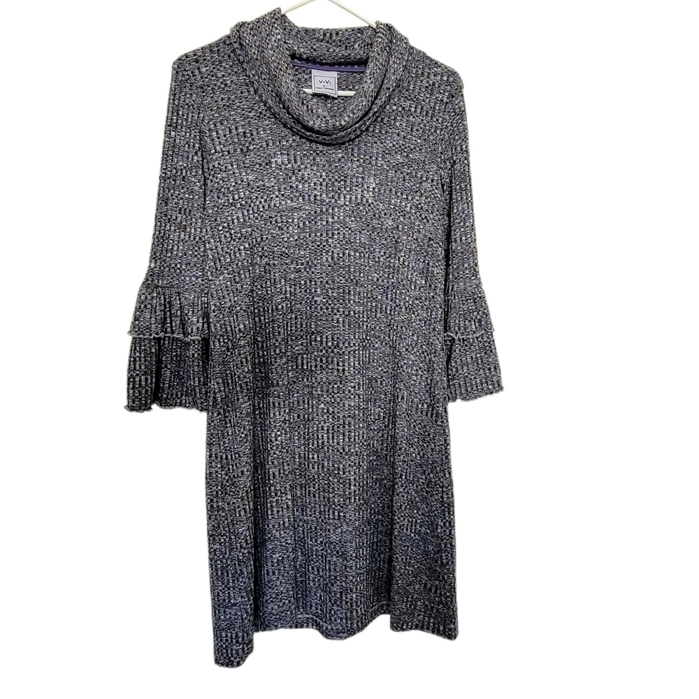 VIVI By Violet Weekend Grey Knit Sweater Dress Ruffled Half Long Sleeves